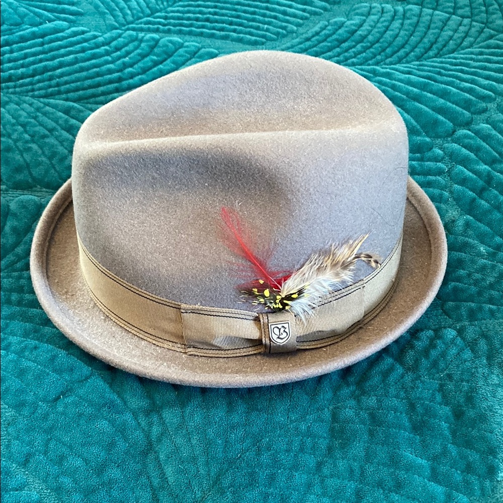Brixton Stylish Gray Fedora with Feather Accent